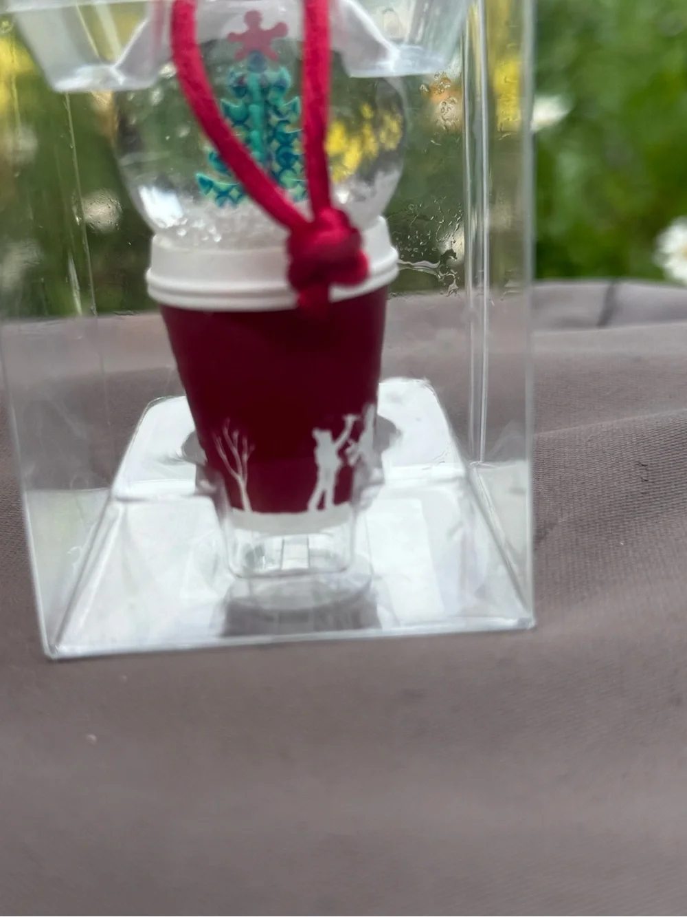 Starbucks Red Mini Snow Globe Cup Ornament with Green Tree